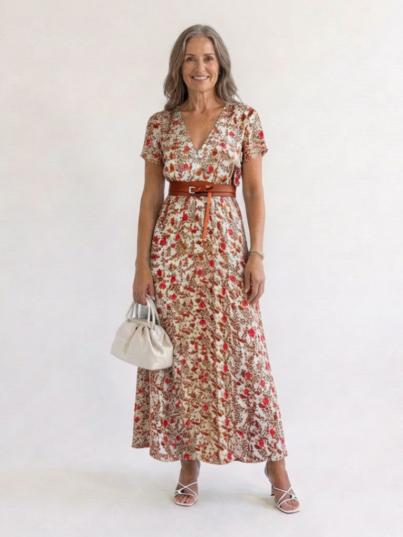 Lyra | Elegant Floral V-Neck Midi Dress