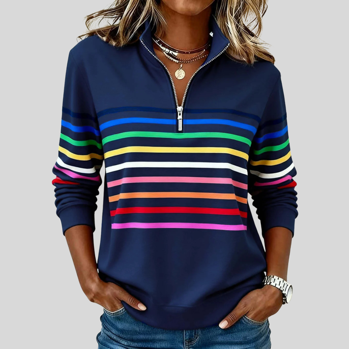 Annabelle | Striped Quarter-Zip Sweatshirt