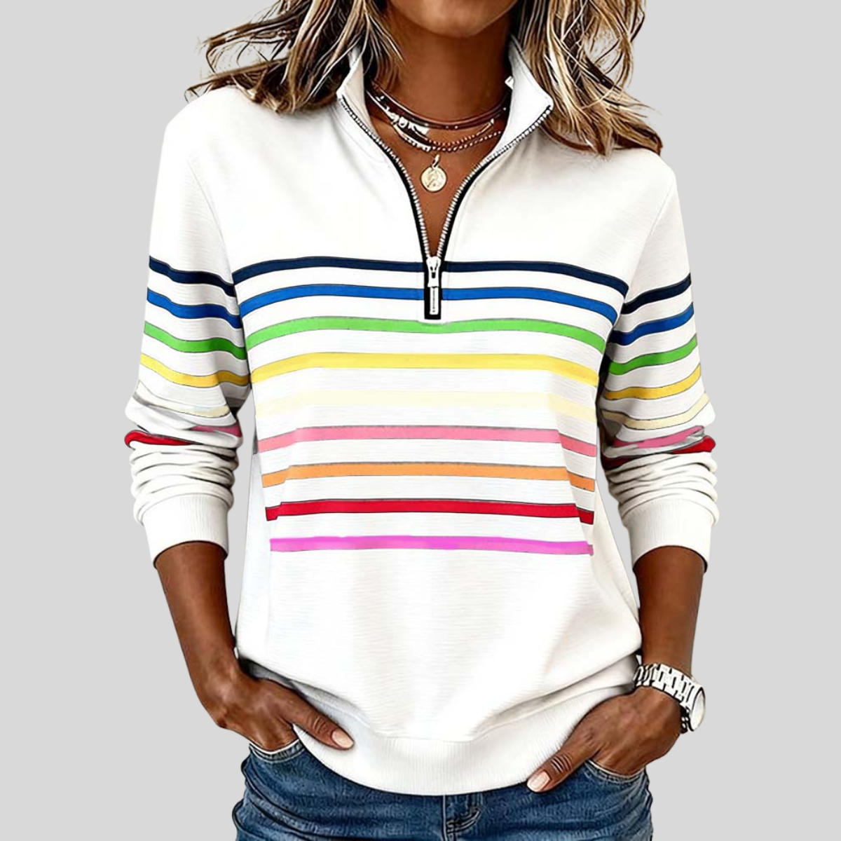 Annabelle | Striped Quarter-Zip Sweatshirt