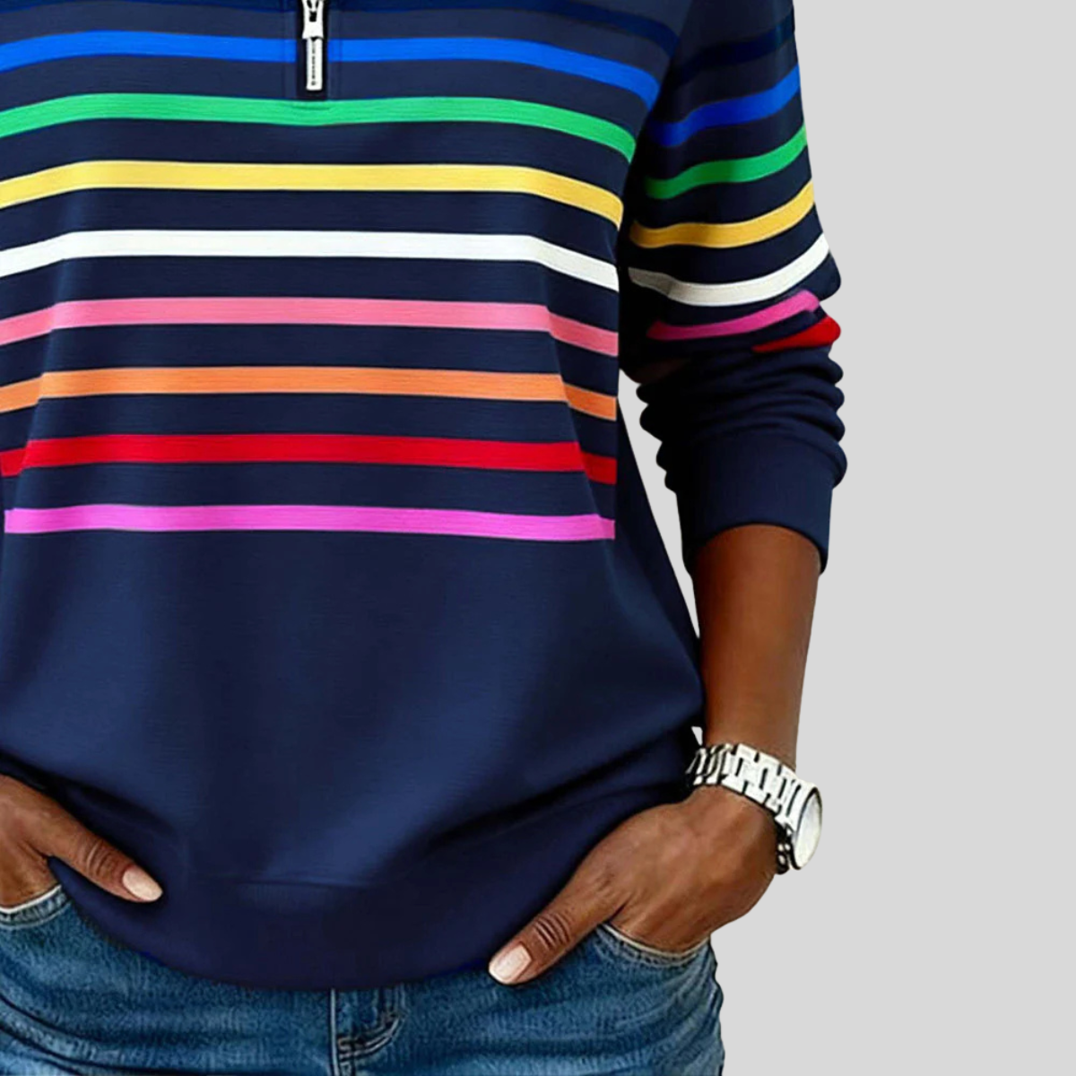 Annabelle | Striped Quarter-Zip Sweatshirt