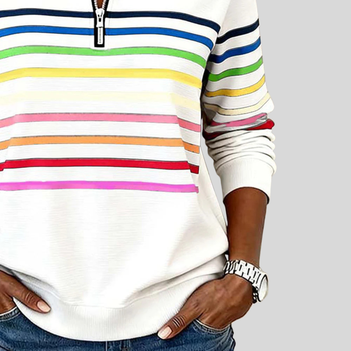 Annabelle | Striped Quarter-Zip Sweatshirt