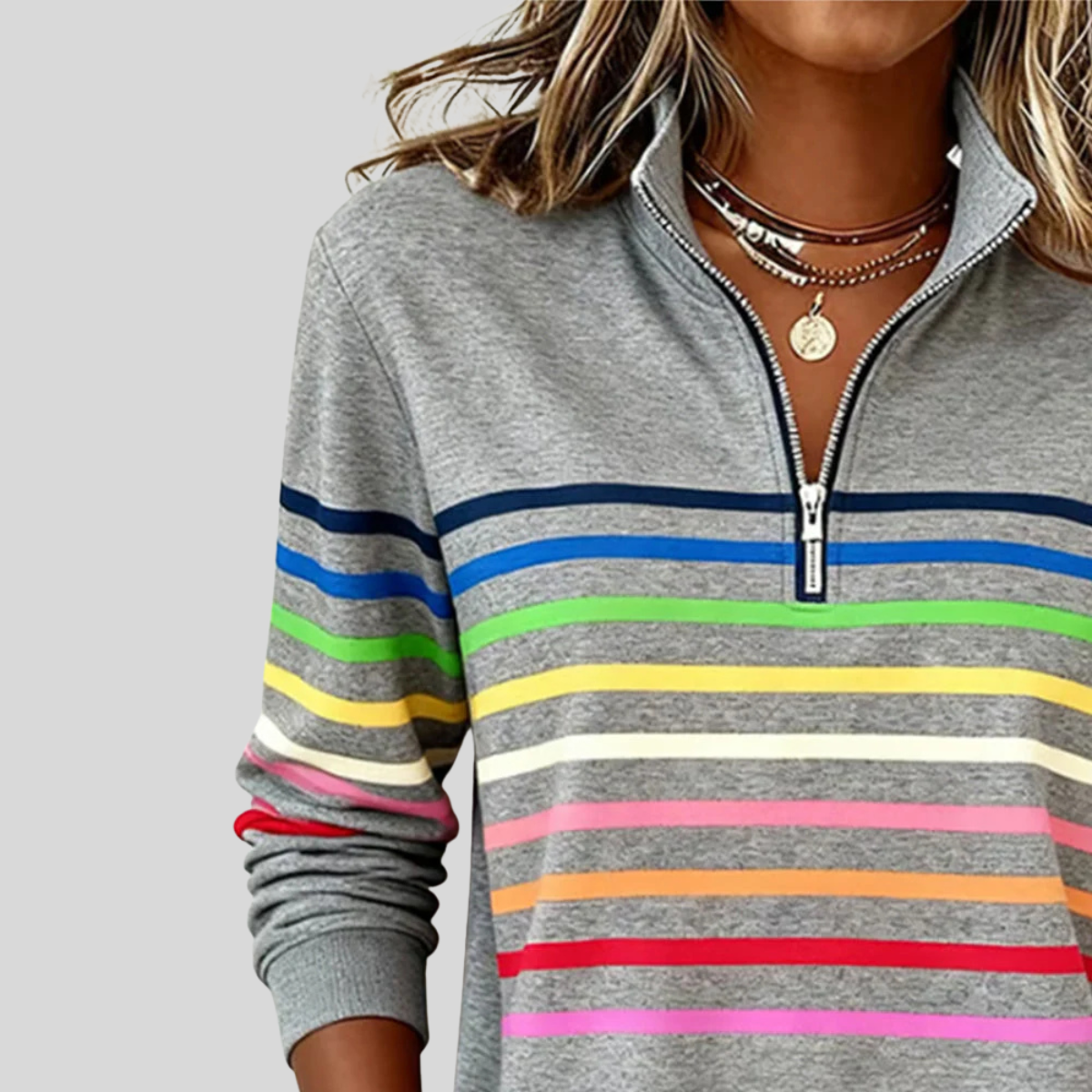 Annabelle | Striped Quarter-Zip Sweatshirt