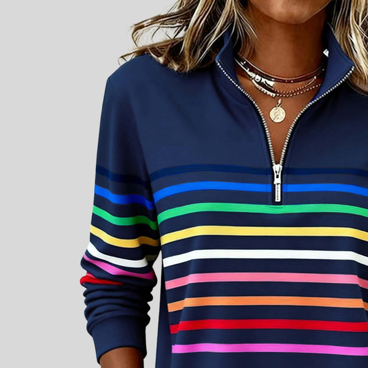 Annabelle | Striped Quarter-Zip Sweatshirt