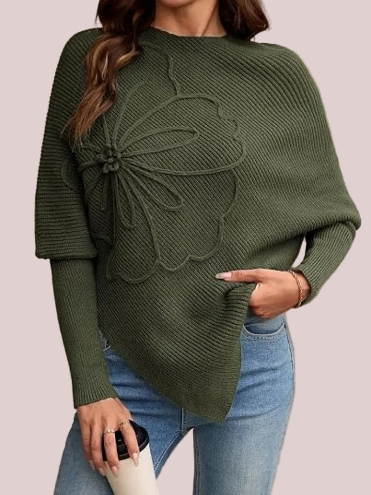 ✨Women's Floral Asymmetrical Knit Poncho Sweater