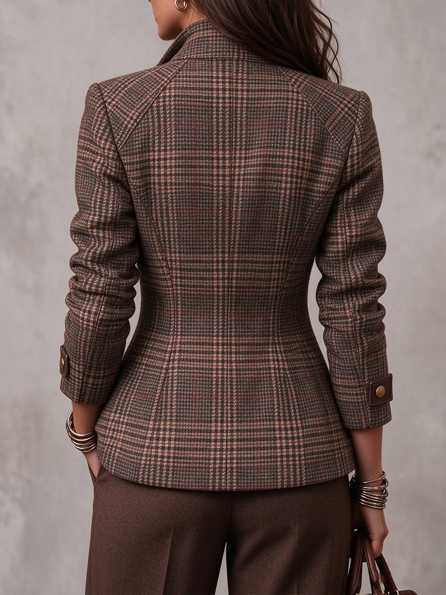 Classic Wool-blend Tailored Plaid Zip-Front Jacket