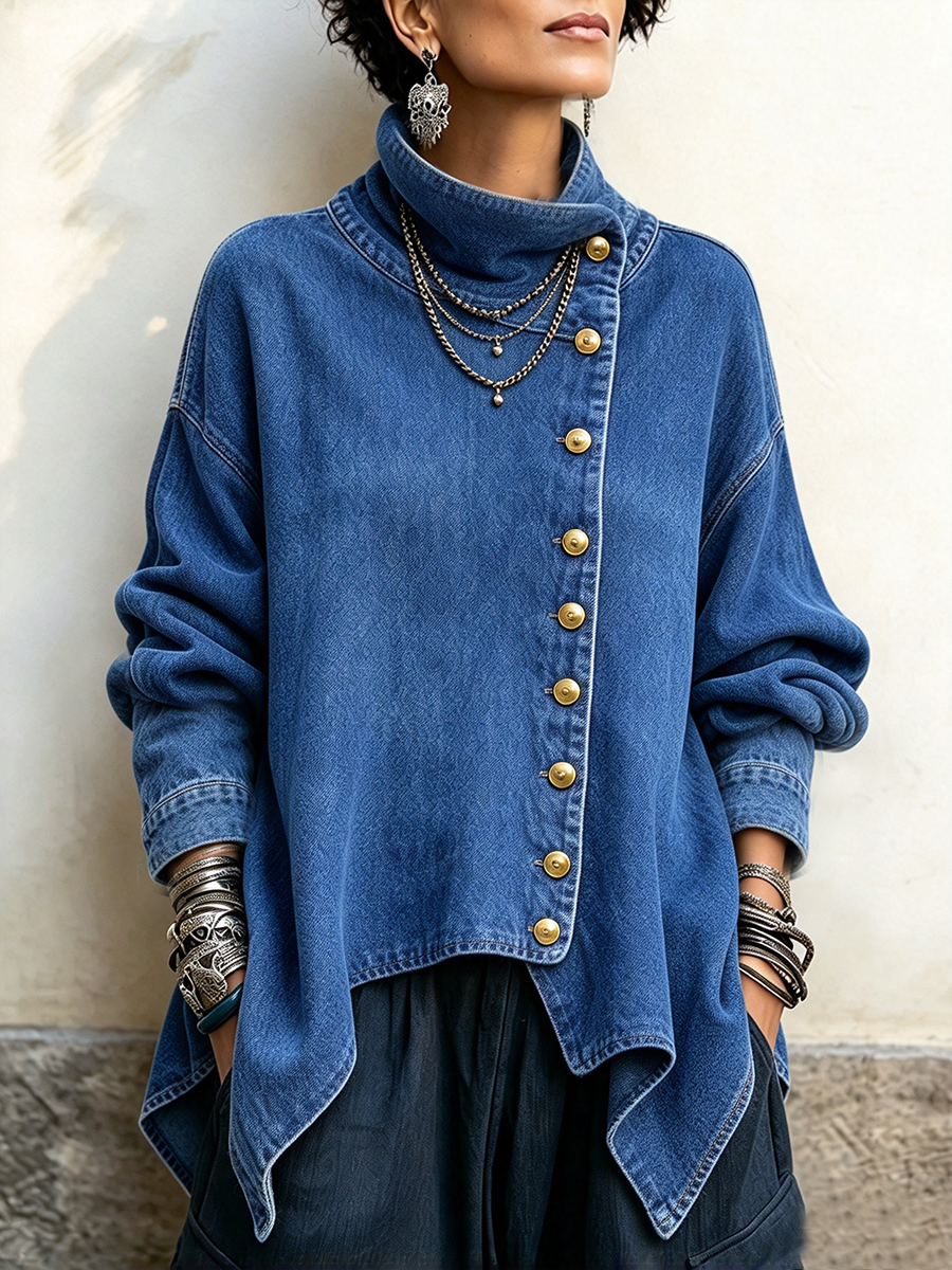 Casual Denim Asymmetrical Button-up Jacket